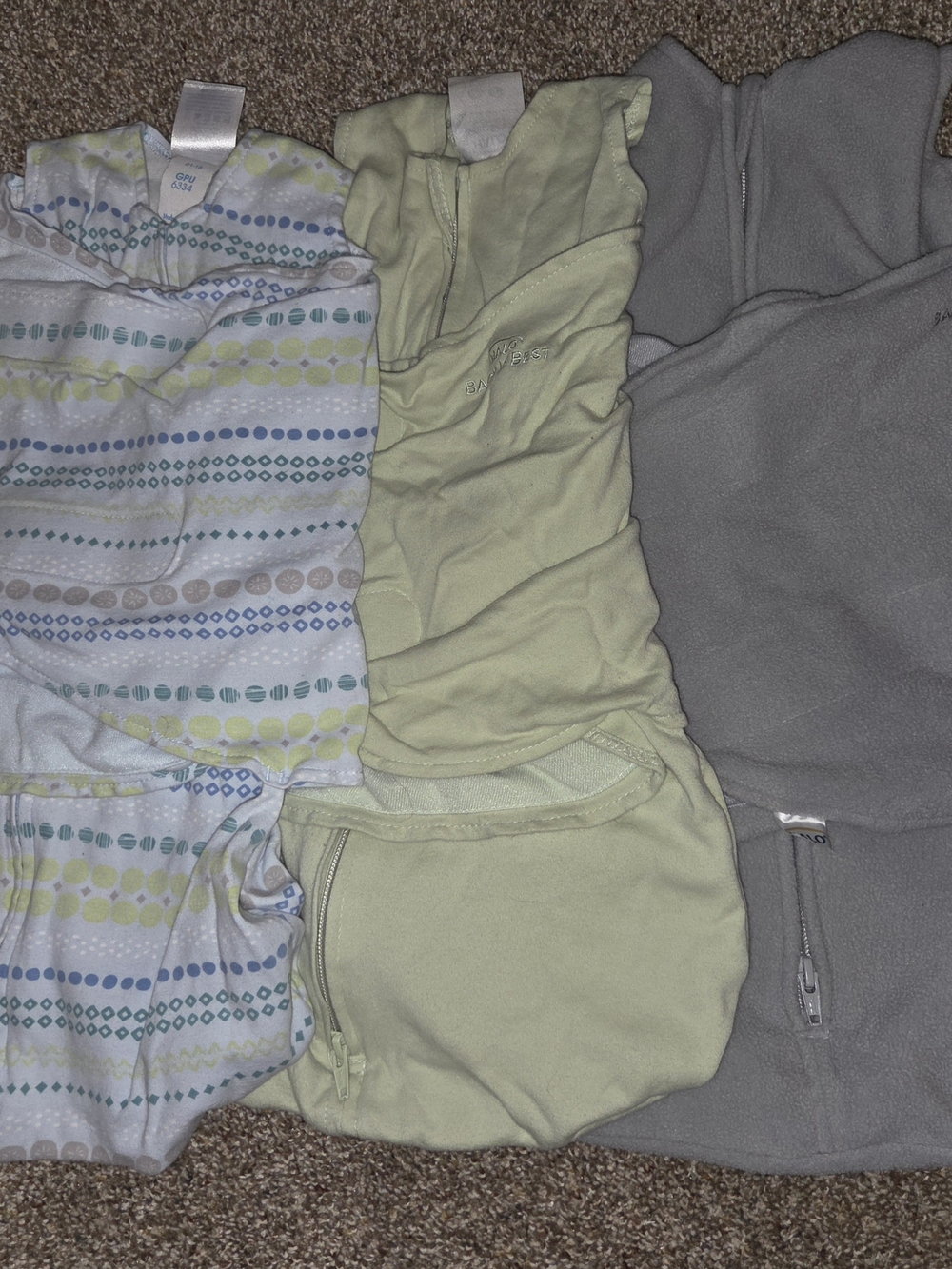 Halo Sleep Sacks - Gray, Light Green, Patterned Mint/Blue